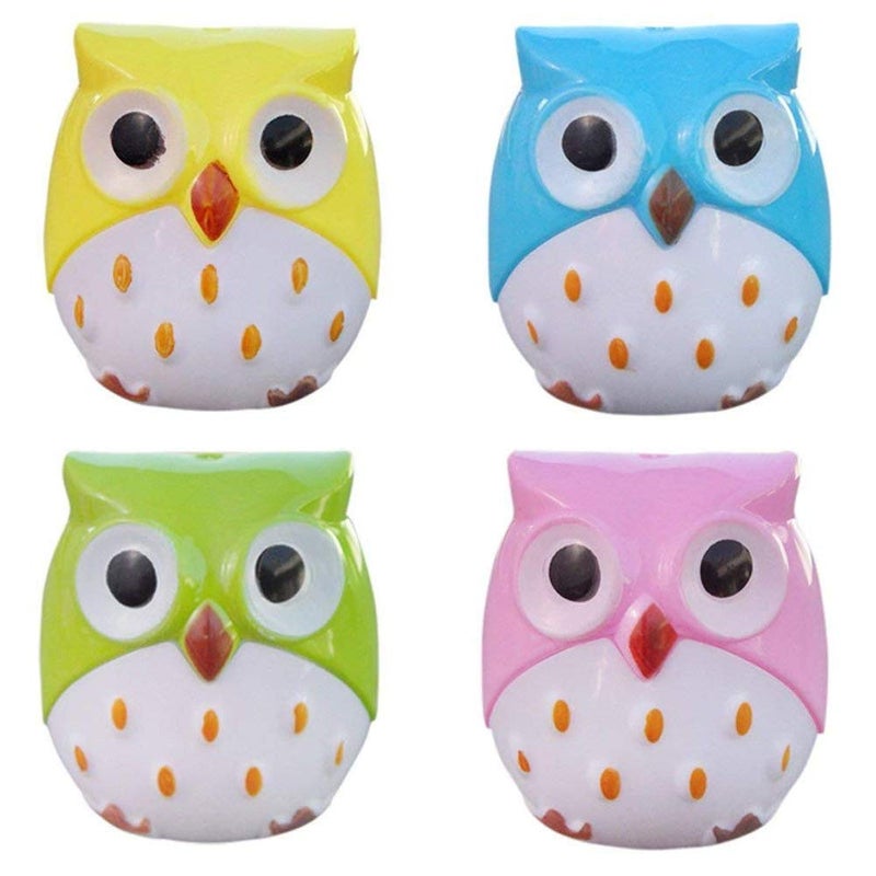 FMELAH Dual Holes Mini Cute Lovely Cartoon Animal Owl Pencil Sharpener Creative Kawaii Cutter Knife School Supplies Manual Large Eyebrow Pencil Cutter Accessory(4pcs) - Image 1
